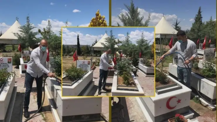 Şehitlerimizin mezarlarına bakım yapılıyor